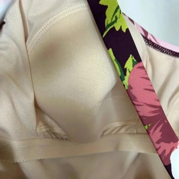 Kona Sol Size Large (12-14) Burgundy One Piece Swimsuit Beach Floral Tropical - Picture 7 of 9